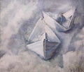Artistic depiction of sailboats on water with a soft, blurred background
