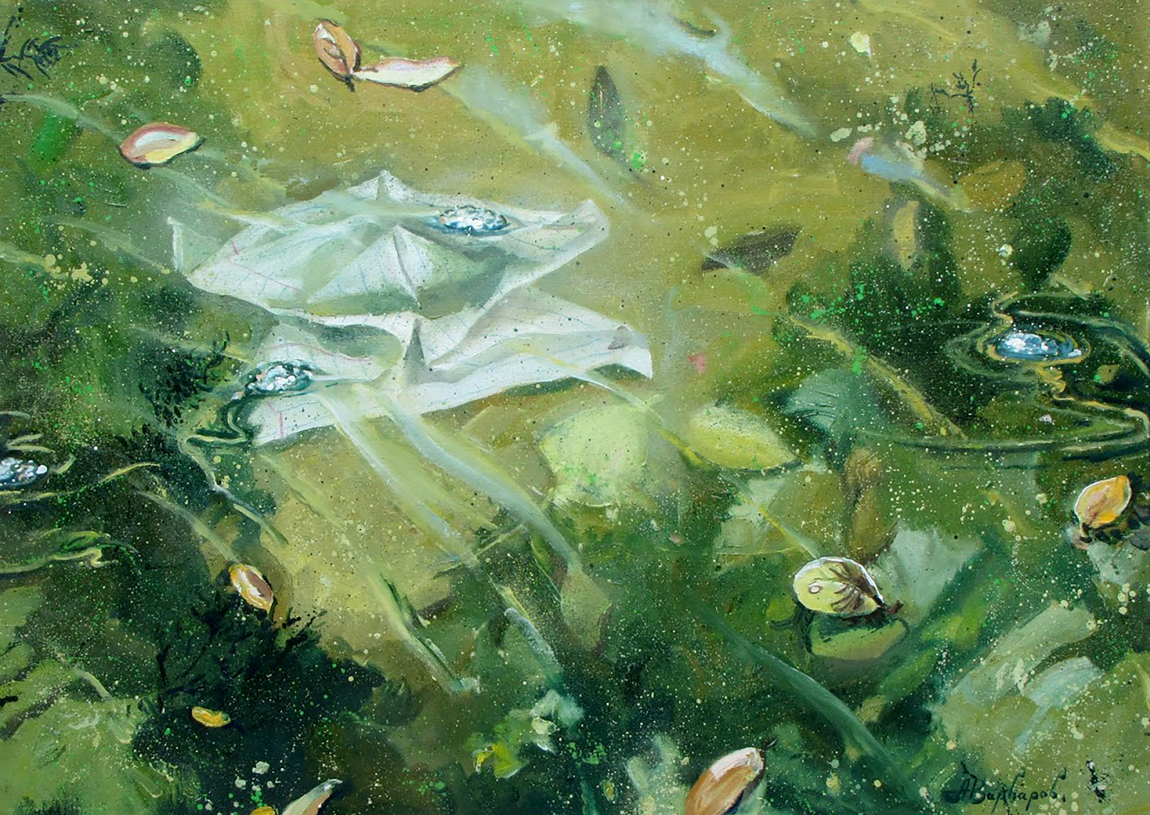 Artistic depiction of underwater scene with fish and plants