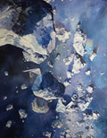 Artistic depiction of icy landscape with rocks and water