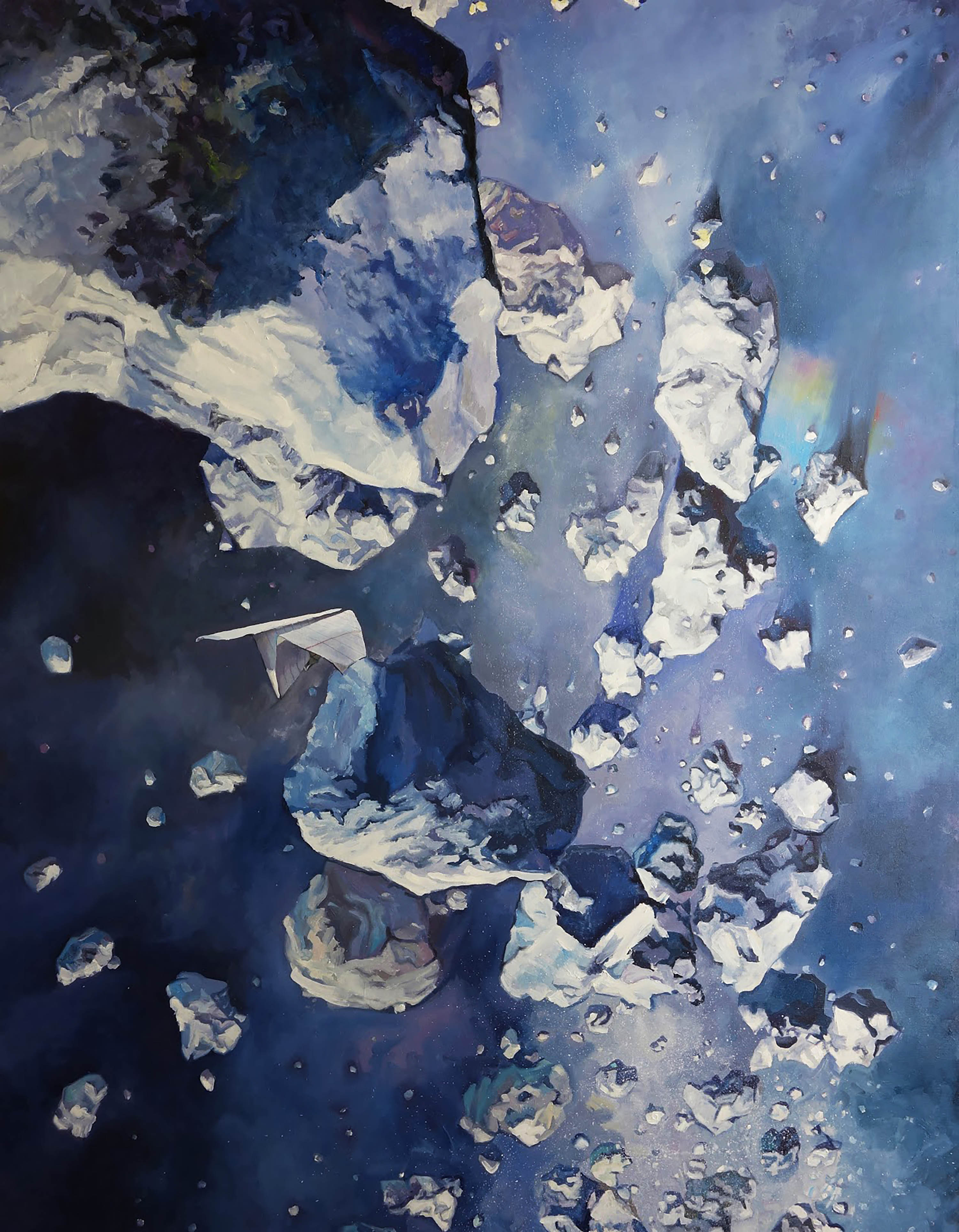 Artistic depiction of icy landscape with rocks and water