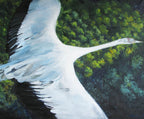 Artistic depiction of a bird's wings with a forest background