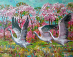 Storks on a Flower Meadow