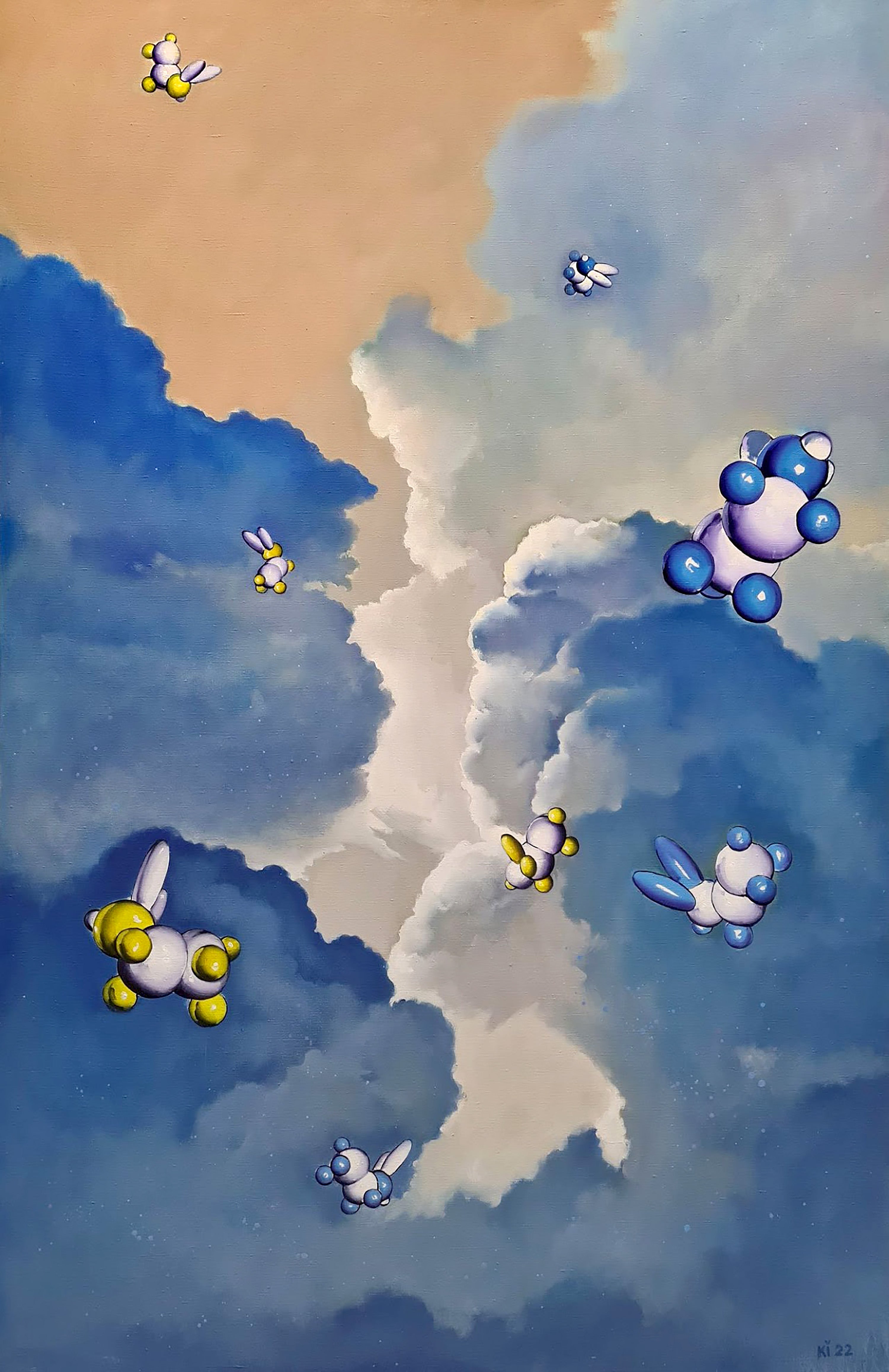 Colorful cartoon characters on a blue and beige background