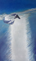 Whale tail emerging from water with blue and white colors