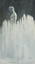 Statue emerging from water with a dark background