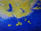 Artistic depiction of paper airplanes in flight with a yellow and blue gradient background.