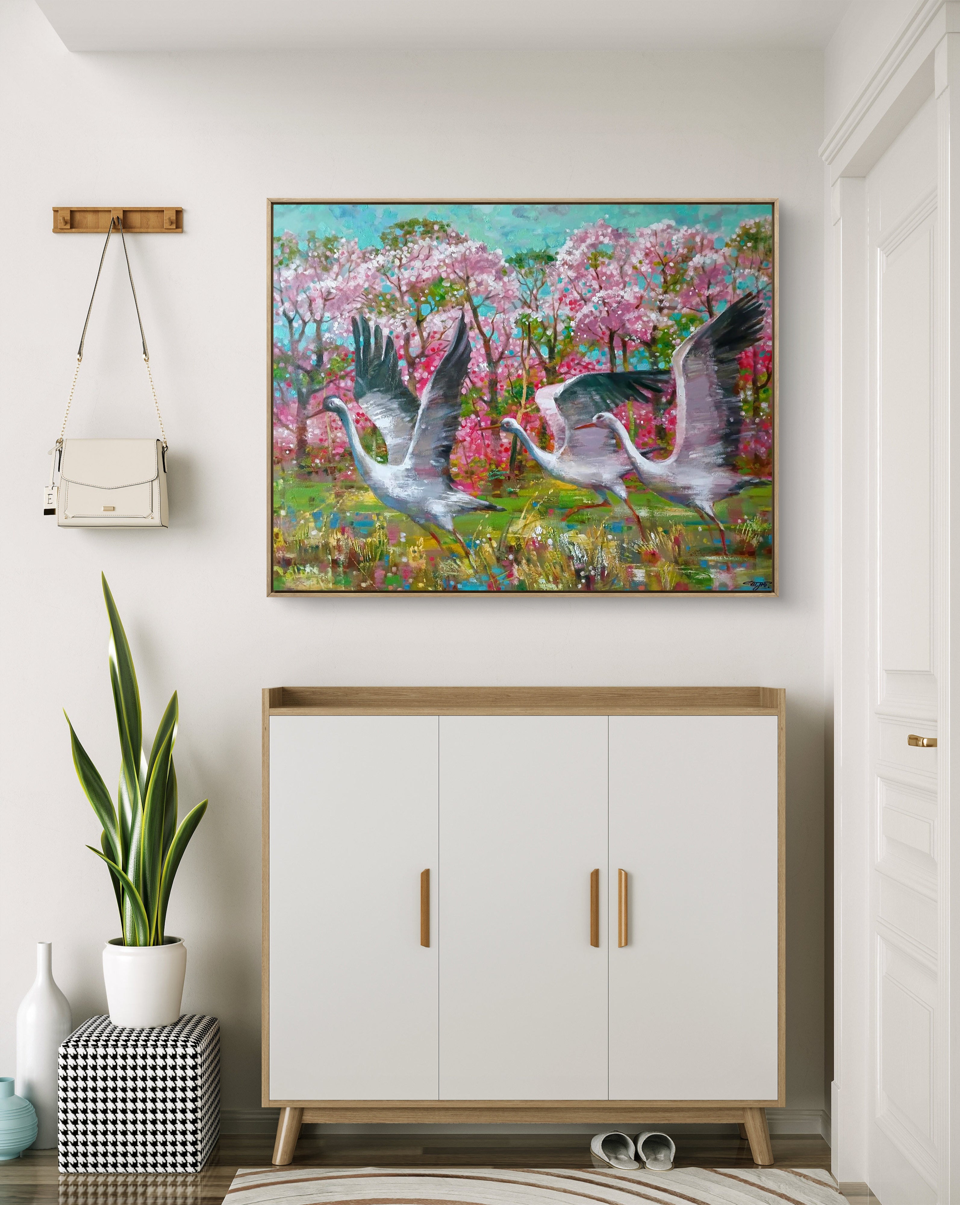 Storks on a Flower Meadow