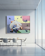 Modern interior with a colorful abstract painting on a wall