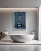Modern bathroom with a freestanding bathtub, mirror, and minimal decor.