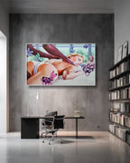 Modern office interior with a large painting on the wall