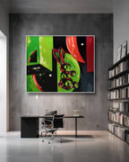 Modern office with a colorful abstract painting on the wall