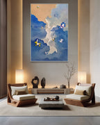Modern living room with a large abstract painting on the wall