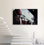 Framed artwork on a white wall with a modern interior setting