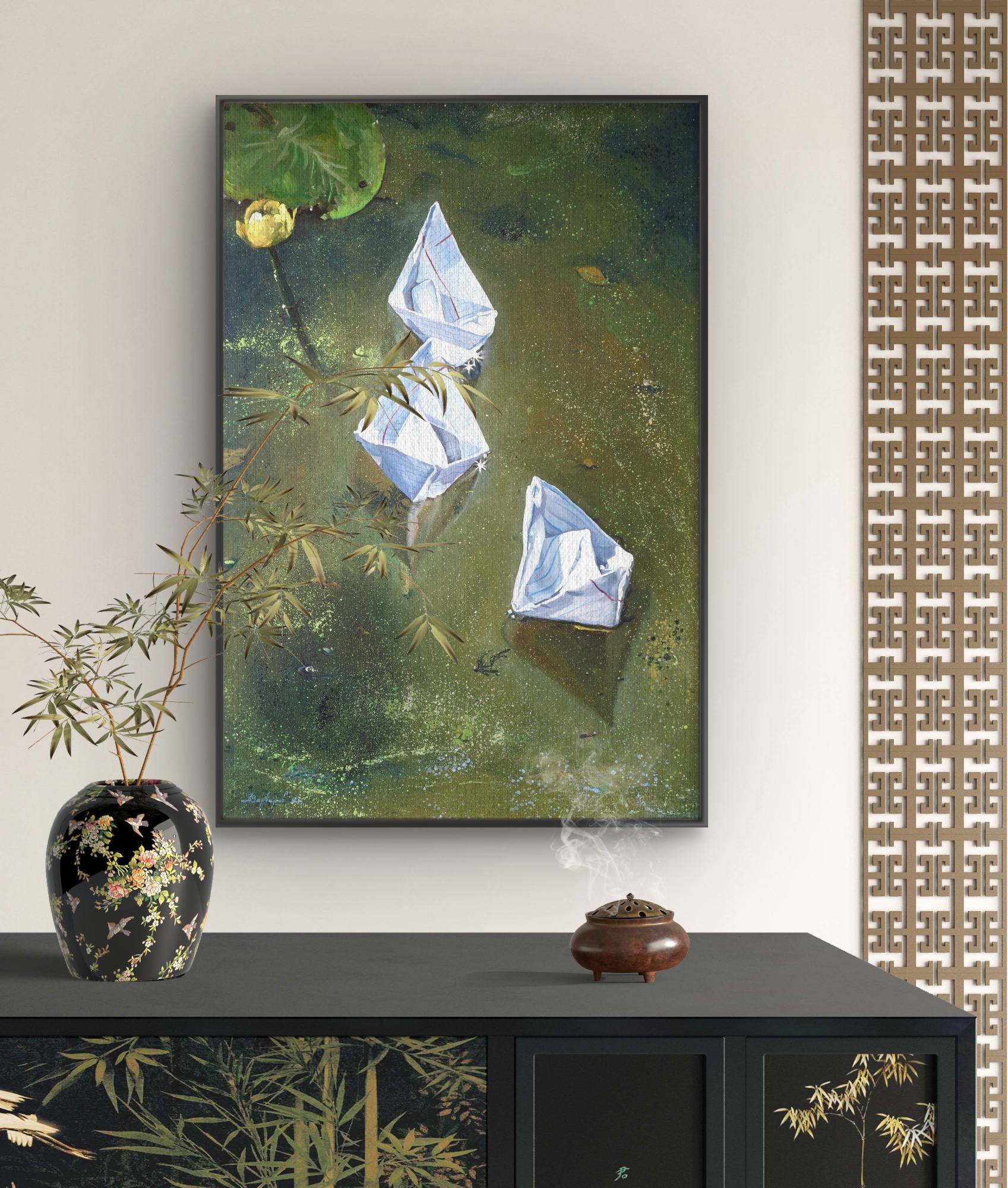 Landscape painting on wall in living room