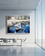 Modern interior with a large abstract painting on the wall