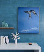 Bird flying in kitchen room