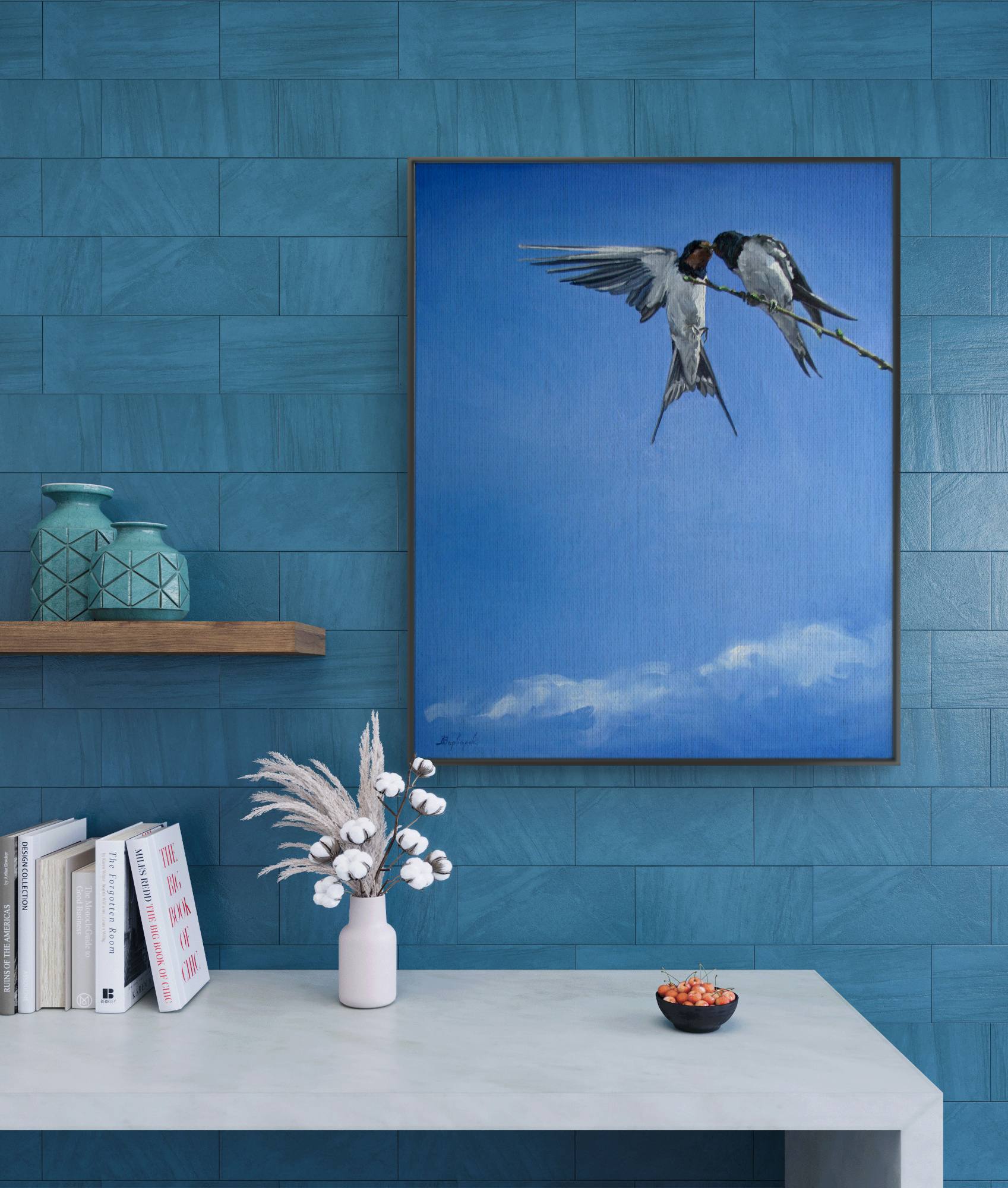Bird flying in kitchen room