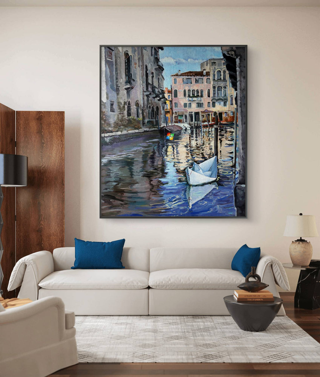 Painting of a canal scene on the living room