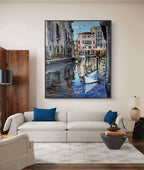 Painting of a canal scene on the living room