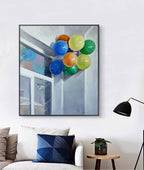 Colorful balloons in bedroom