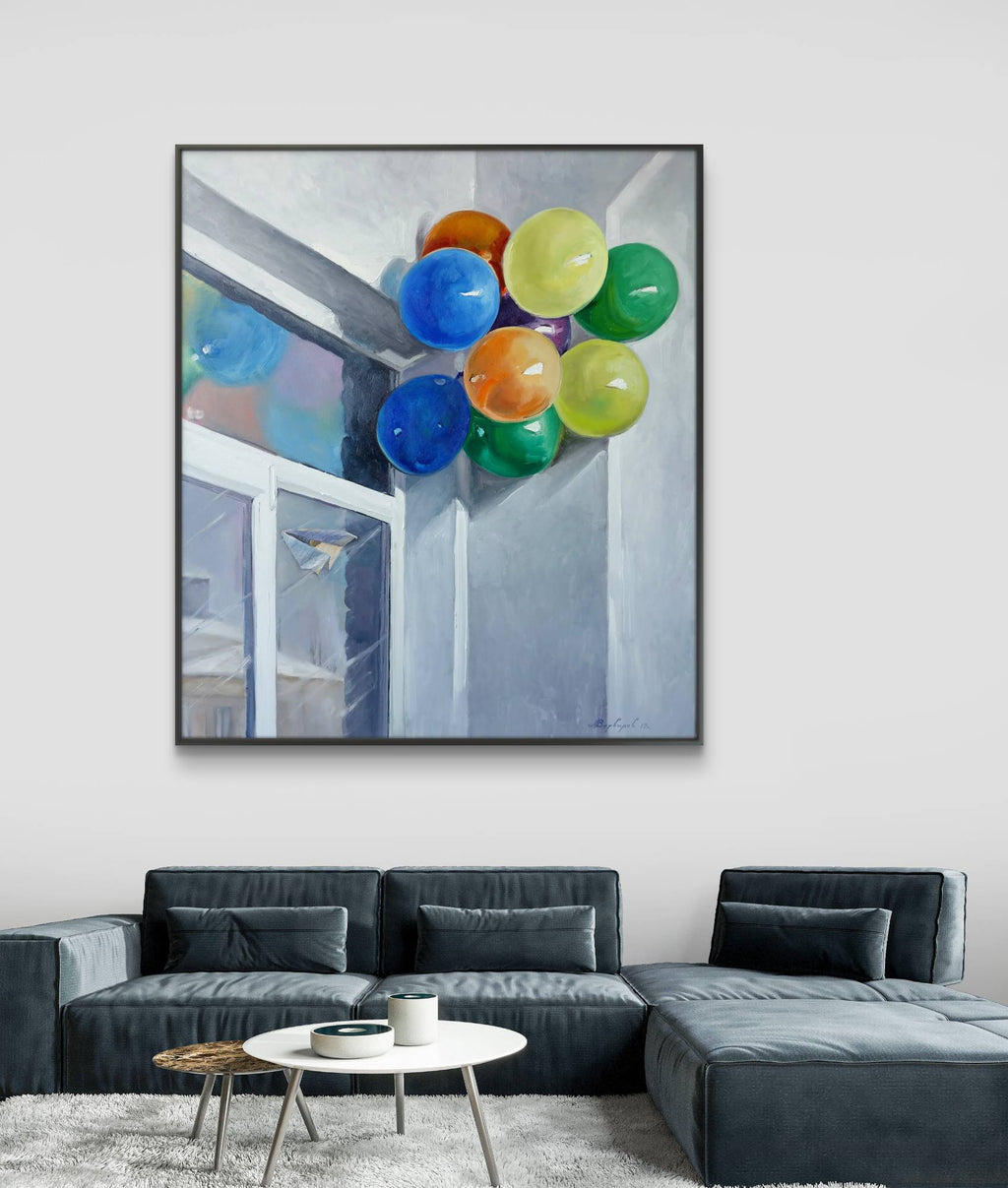 Colorful balloons near the living room