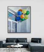 Colorful balloons near the living room