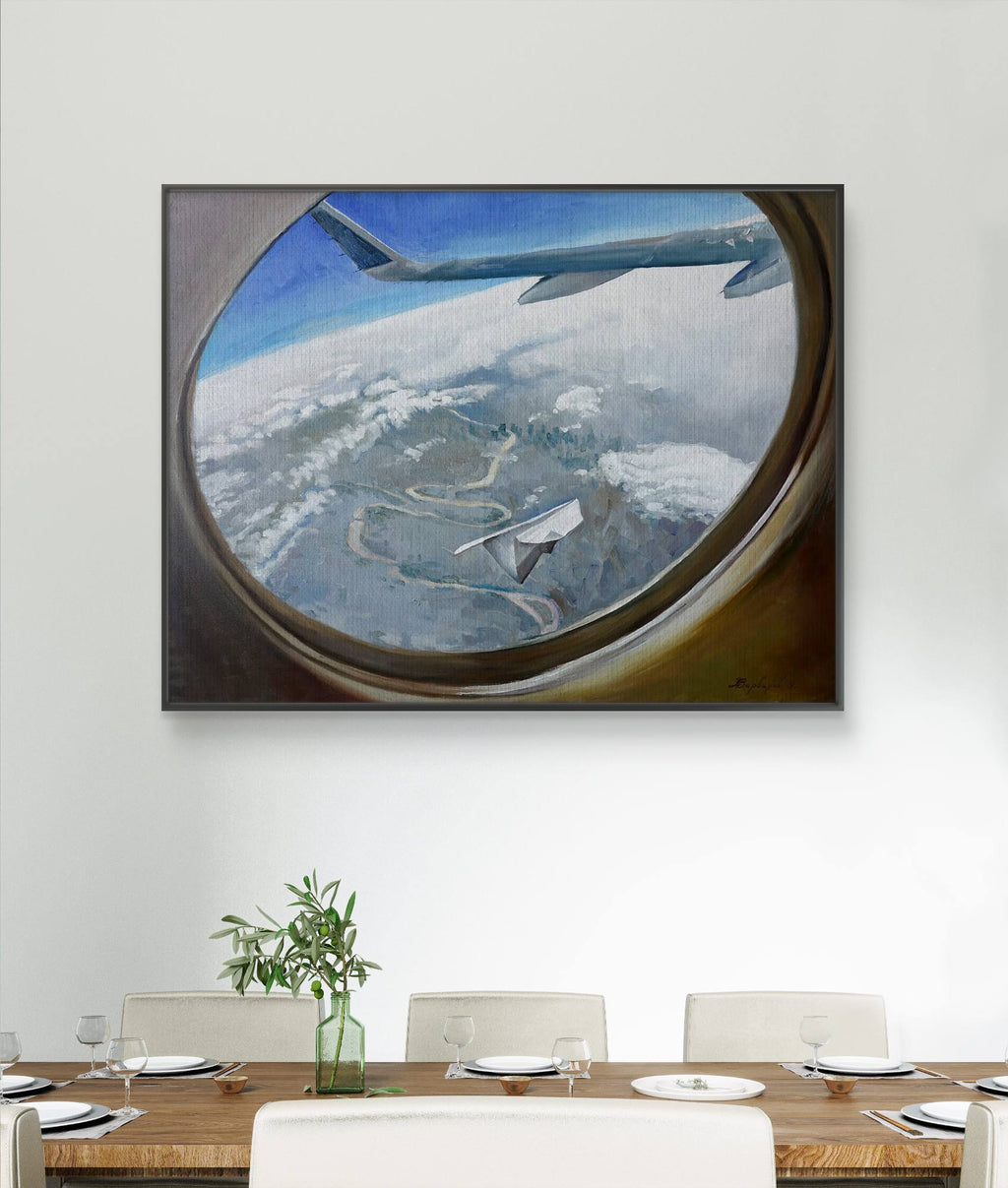 Airplane window painting on the kitchen room