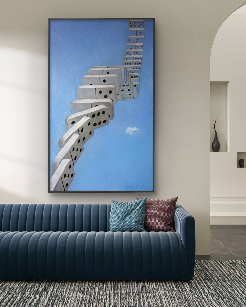Blue sky painting near the living room