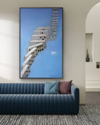 Blue sky painting near the living room