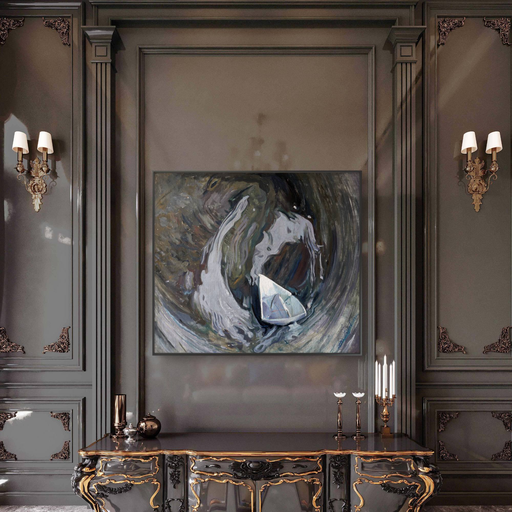 Painting lake on the wall