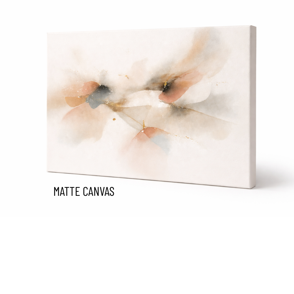 Abstract floral painting on a matte canvas with 'MATTE CANVAS' text.
